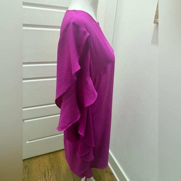 Nicole Miller. Vibrant Ruffle Side Dress. Fuscia. Size 2. - Picture 4 of 8